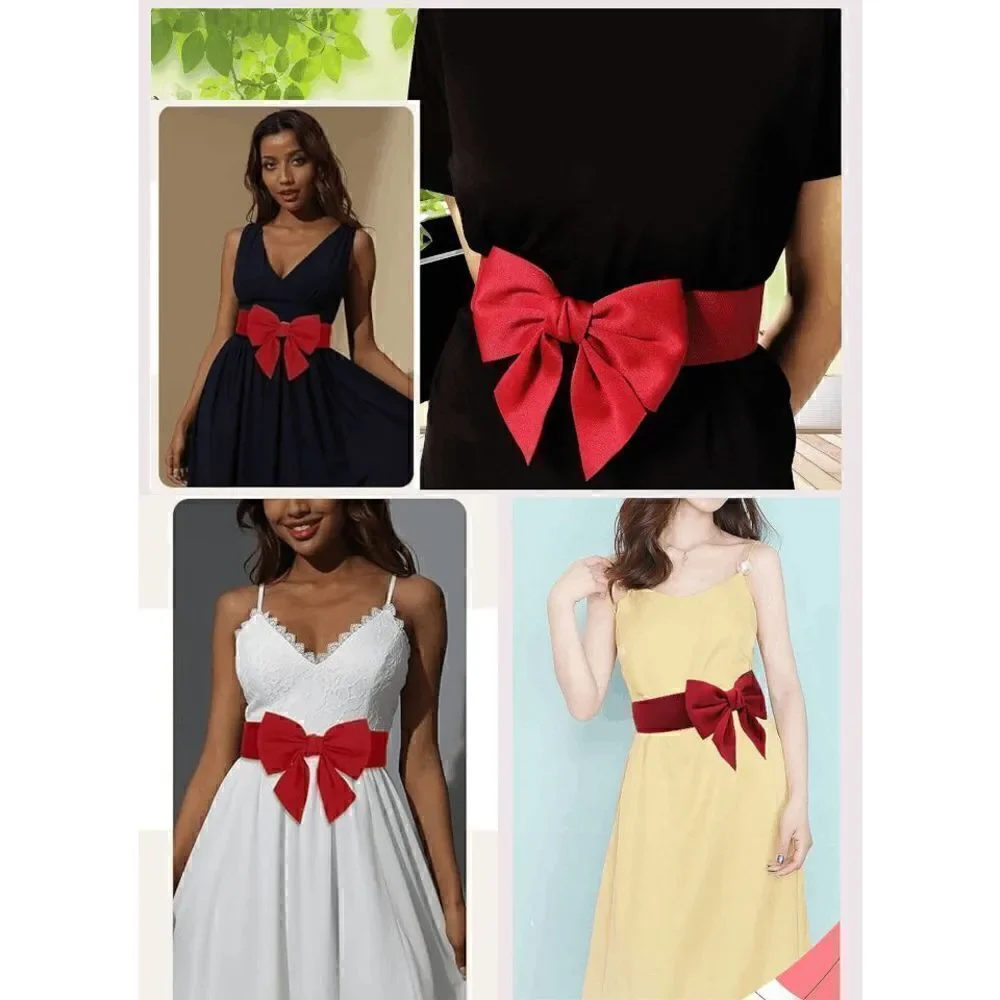 🎀 Red Bow Decor Elastic Stretchy Wide Corset Belt SIZE L-XL NEW